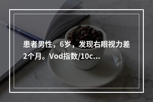 患者男性，6岁，发现右眼视力差2个月。Vod指数/10cm，