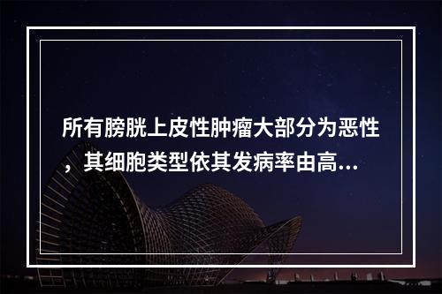 所有膀胱上皮性肿瘤大部分为恶性，其细胞类型依其发病率由高到