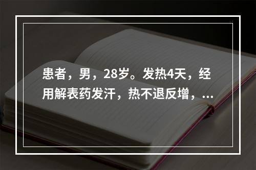 患者，男，28岁。发热4天，经用解表药发汗，热不退反增，伴头