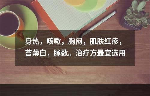 身热，咳嗽，胸闷，肌肤红疹，苔薄白，脉数。治疗方最宜选用