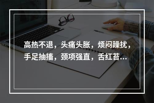 高热不退，头痛头胀，烦闷躁扰，手足抽搐，颈项强直，舌红苔黄，