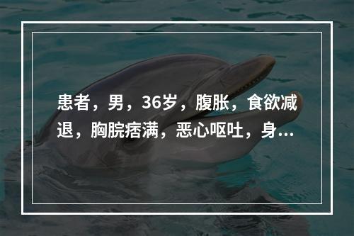 患者，男，36岁，腹胀，食欲减退，胸脘痞满，恶心呕吐，身目发