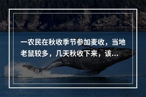 一农民在秋收季节参加麦收，当地老鼠较多，几天秋收下来，该农民