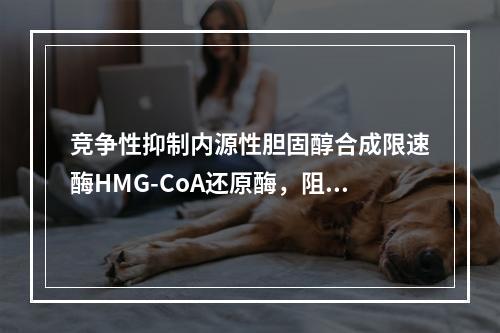 竞争性抑制内源性胆固醇合成限速酶HMG-CoA还原酶，阻断胆