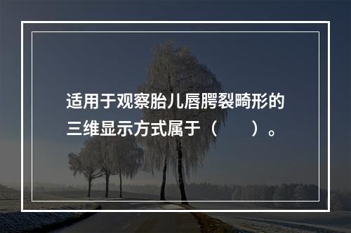 适用于观察胎儿唇腭裂畸形的三维显示方式属于（　　）。