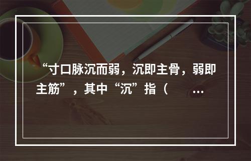 “寸口脉沉而弱，沉即主骨，弱即主筋”，其中“沉”指（　　）