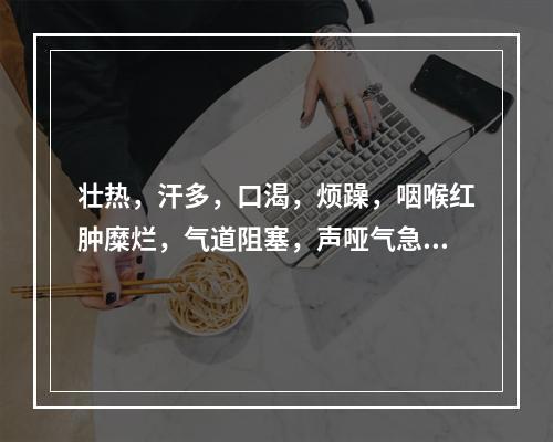 壮热，汗多，口渴，烦躁，咽喉红肿糜烂，气道阻塞，声哑气急，