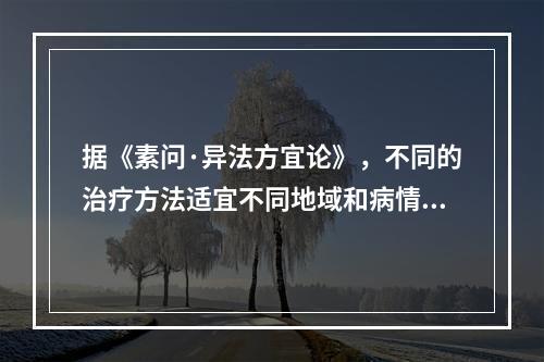 据《素问·异法方宜论》，不同的治疗方法适宜不同地域和病情。西