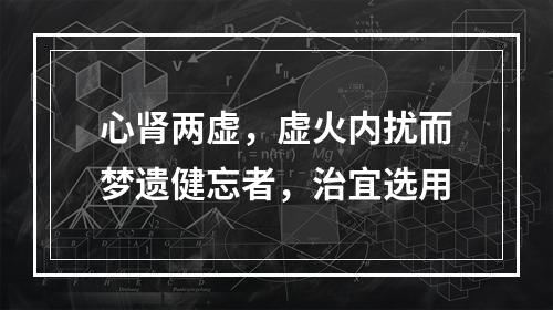 心肾两虚，虚火内扰而梦遗健忘者，治宜选用