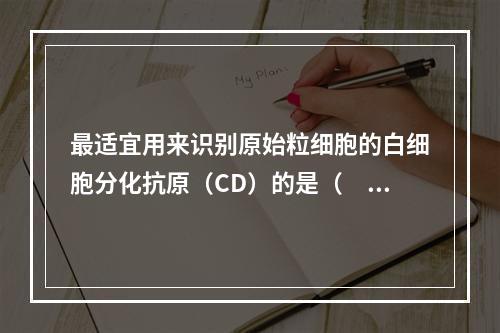 最适宜用来识别原始粒细胞的白细胞分化抗原（CD）的是（　　）