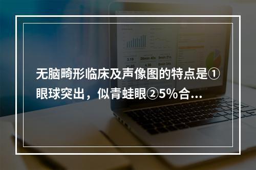 无脑畸形临床及声像图的特点是①眼球突出，似青蛙眼②5％合并