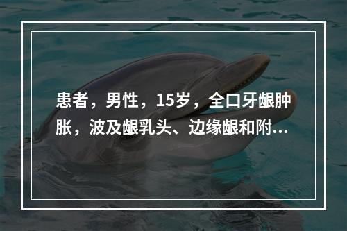 患者，男性，15岁，全口牙龈肿胀，波及龈乳头、边缘龈和附着龈