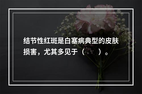 结节性红斑是白塞病典型的皮肤损害，尤其多见于（　　）。