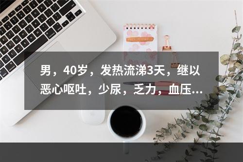 男，40岁，发热流涕3天，继以恶心呕吐，少尿，乏力，血压2