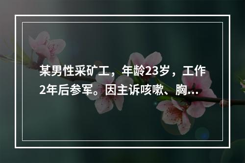 某男性采矿工，年龄23岁，工作2年后参军。因主诉咳嗽、胸痛、