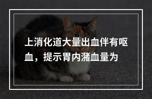 上消化道大量出血伴有呕血，提示胃内潴血量为