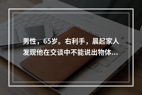 男性，65岁。右利手，晨起家人发现他在交谈中不能说出物体名