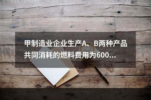 甲制造业企业生产A、B两种产品共同消耗的燃料费用为6000元