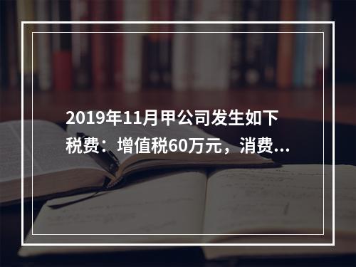 2019年11月甲公司发生如下税费：增值税60万元，消费税8