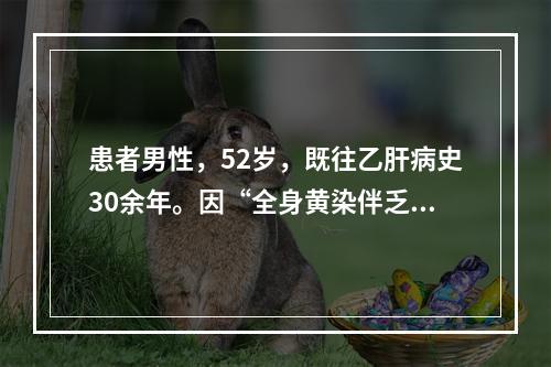 患者男性，52岁，既往乙肝病史30余年。因“全身黄染伴乏力3