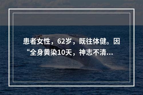 患者女性，62岁，既往体健。因“全身黄染10天，神志不清1天