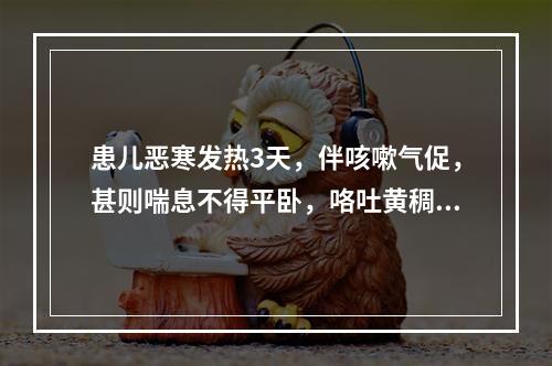 患儿恶寒发热3天，伴咳嗽气促，甚则喘息不得平卧，咯吐黄稠痰，