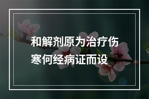 和解剂原为治疗伤寒何经病证而设