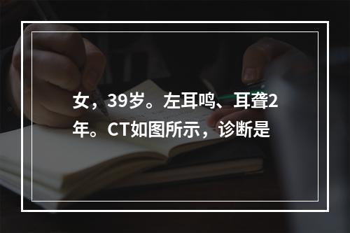 女，39岁。左耳鸣、耳聋2年。CT如图所示，诊断是