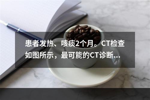 患者发热、咳痰2个月。CT检查如图所示，最可能的CT诊断是