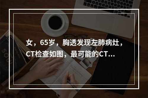 女，65岁，胸透发现左肺病灶，CT检查如图，最可能的CT诊断