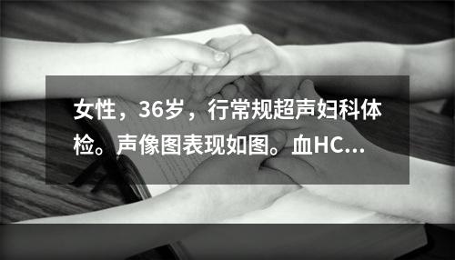 女性，36岁，行常规超声妇科体检。声像图表现如图。血HCG为