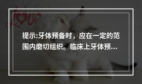 提示:牙体预备时，应在一定的范围内磨切组织。临床上牙体预备，