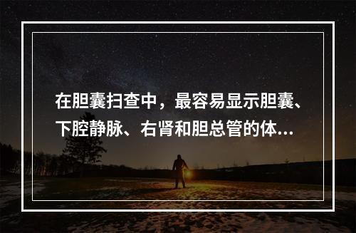 在胆囊扫查中，最容易显示胆囊、下腔静脉、右肾和胆总管的体位是