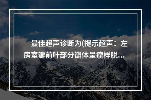 　最佳超声诊断为(提示超声：左房室瓣前叶部分瓣体呈瘤样脱入心