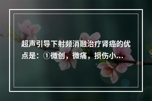 超声引导下射频消融治疗肾癌的优点是：①微创，微痛，损伤小，恢