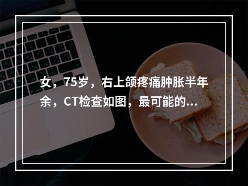 女，75岁，右上颌疼痛肿胀半年余，CT检查如图，最可能的诊断