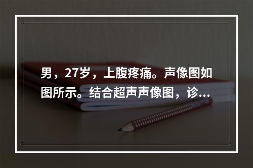 男，27岁，上腹疼痛。声像图如图所示。结合超声声像图，诊断为