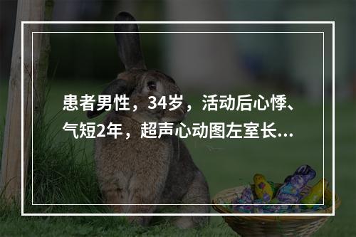 患者男性，34岁，活动后心悸、气短2年，超声心动图左室长轴切