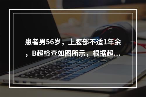 患者男56岁，上腹部不适1年余，B超检查如图所示，根据超声声