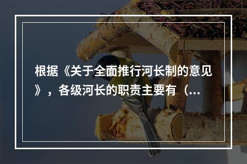 根据《关于全面推行河长制的意见》，各级河长的职责主要有（　）