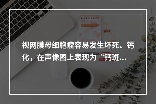 视网膜母细胞瘤容易发生坏死、钙化，在声像图上表现为“钙斑”，