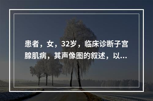 患者，女，32岁，临床诊断子宫腺肌病，其声像图的叙述，以下错