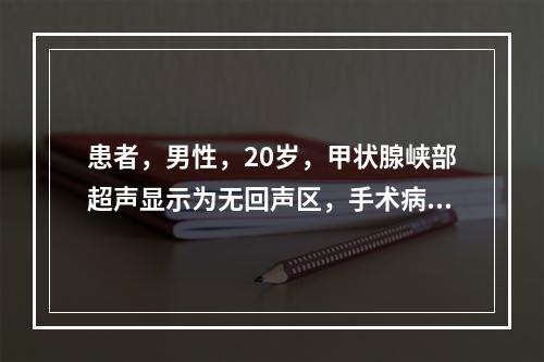 患者，男性，20岁，甲状腺峡部超声显示为无回声区，手术病理证