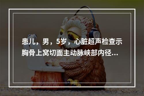 患儿，男，5岁，心脏超声检查示胸骨上窝切面主动脉峡部内径缩小