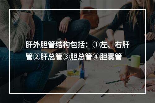 肝外胆管结构包括：①左、右肝管②肝总管③胆总管④胆囊管