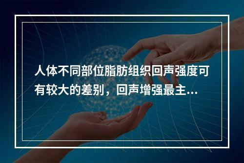 人体不同部位脂肪组织回声强度可有较大的差别，回声增强最主要原