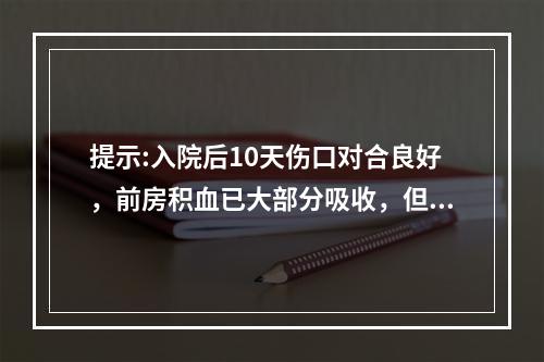 提示:入院后10天伤口对合良好，前房积血已大部分吸收，但视力