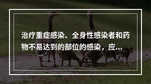 治疗重症感染、全身性感染者和药物不易达到的部位的感染，应用抗