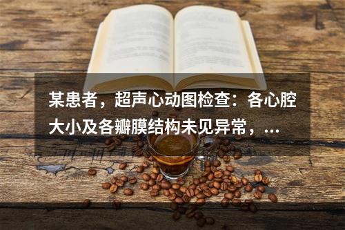 某患者，超声心动图检查：各心腔大小及各瓣膜结构未见异常，房室