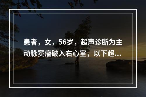 患者，女，56岁，超声诊断为主动脉窦瘤破入右心室，以下超声表